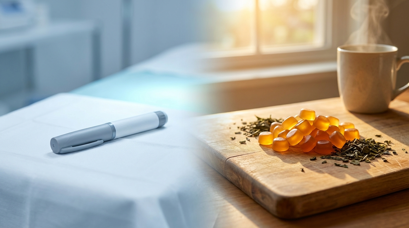 Prescription injection pen compared to natural supplement gummies